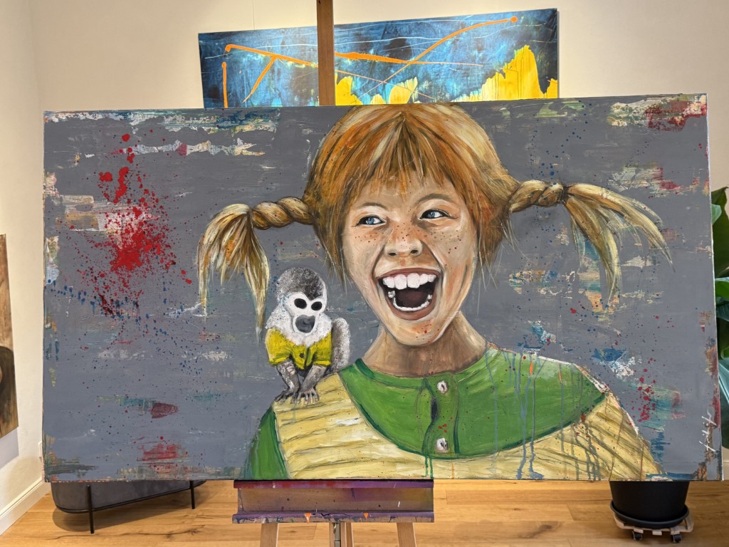 Pippi Langstrumpf Druck des Originals von Holger Freihöfer bei Moselzeug auf einer Staffelei