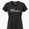 Schwarzes Weinshirt mit dem Aufdruck Fritten und Champagner