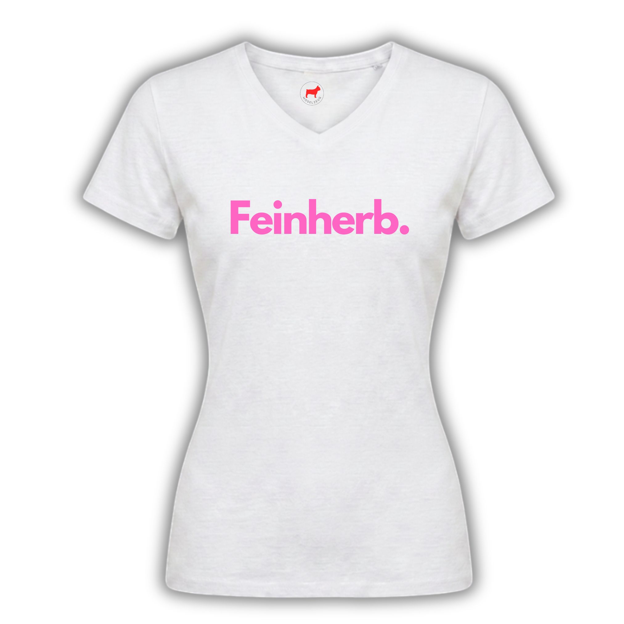 T-Shirt Feinherb neon pink | Moselzeug 2 Feinherb Damen Shirt von Moselzeug in weiß mit neon Aufdruck